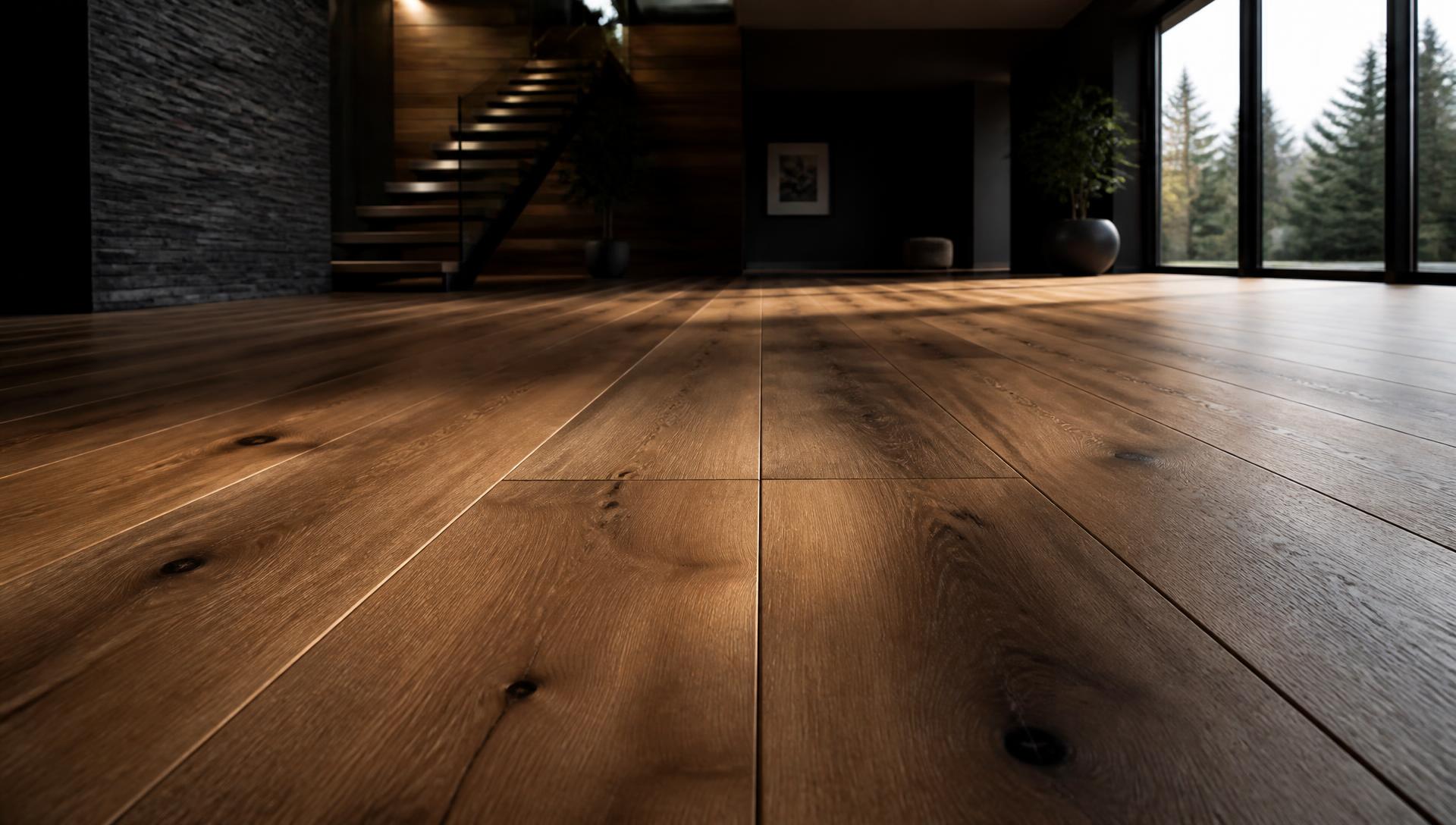 Wide-plank oak hardwood floor installed in a modern home